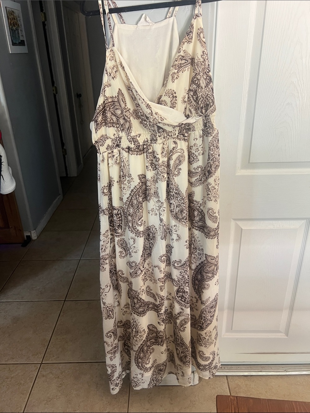 Cream Paisley Maxi Dress with Brown Motif